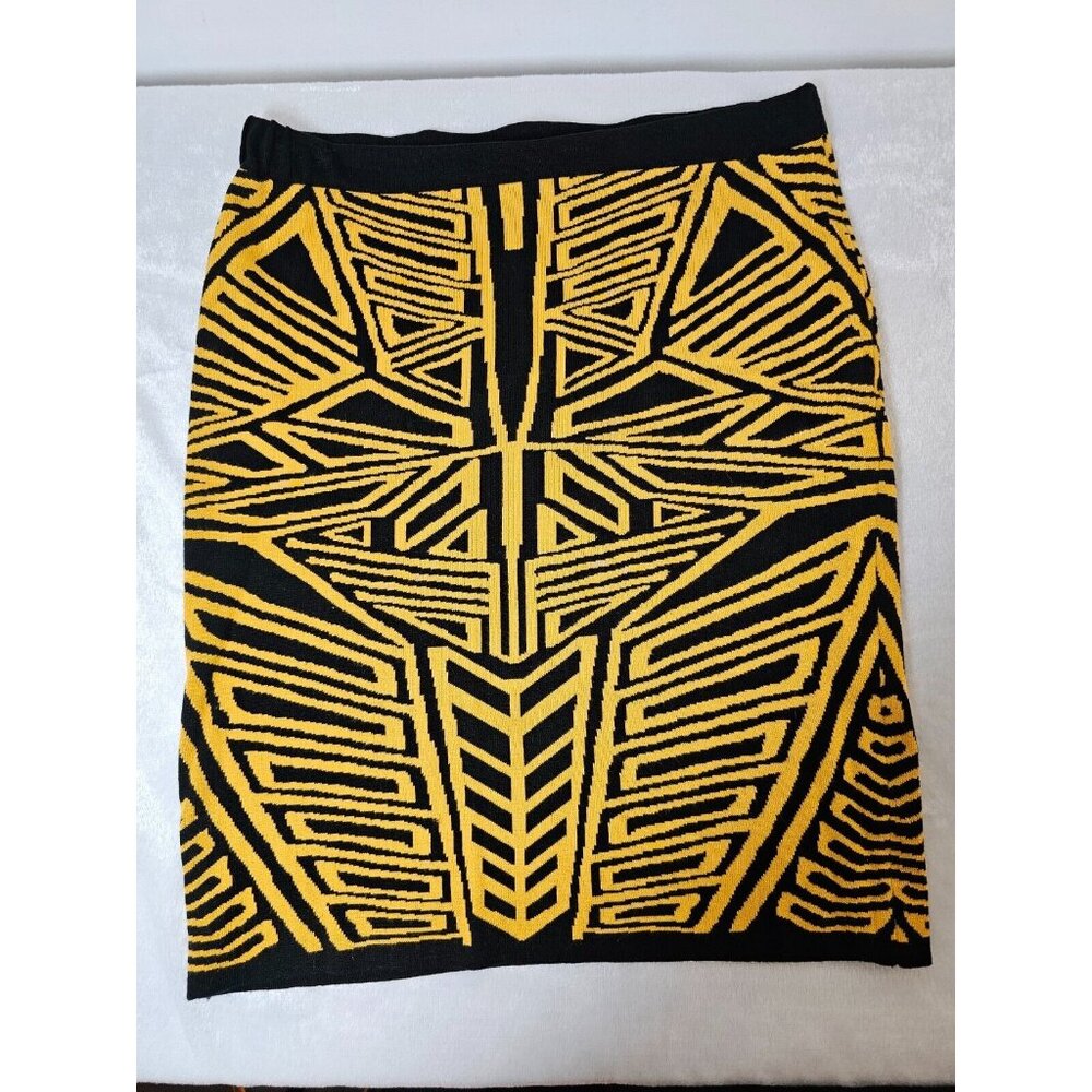 Ashley Stewart Plus Sweater Skirt Black Gold Aztec Elastic Waist - SZ 18/20